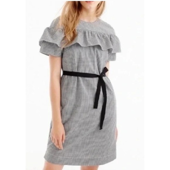 J.Crew Dresses & Skirts - J Crew Womens Black White Micro Gingham‎ Dress Ruffle Tiered Belted Size 6